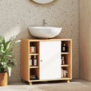 Mobile Sottolavabo Bagno 60x33x57cm con Armadietto a 2 Ante Soft-Close e 6 Ripiani Aperti Bianco      