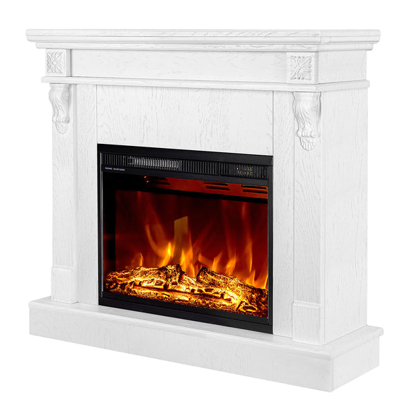 Camino Elettrico da Pavimento 90x100x30 cm Effetto Fiamma 1500W Solomon & Lorance Bianco acquista