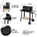 Barbecue a Carbone Carbonella Rettangolare 83x44x87 cm Ripiani in Legno in Acciaio al Carbonio Nero      