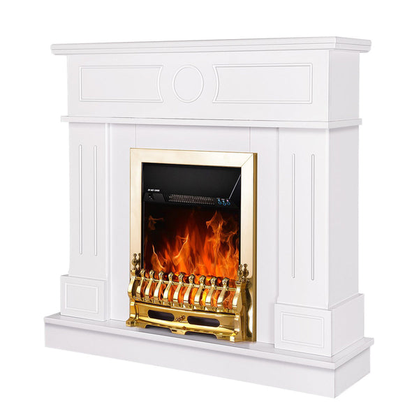 acquista Camino Elettrico da Pavimento 97,8x104,8x30 cm Effetto Fiamma 2000W Ambassador & Galileo Gold Bianco