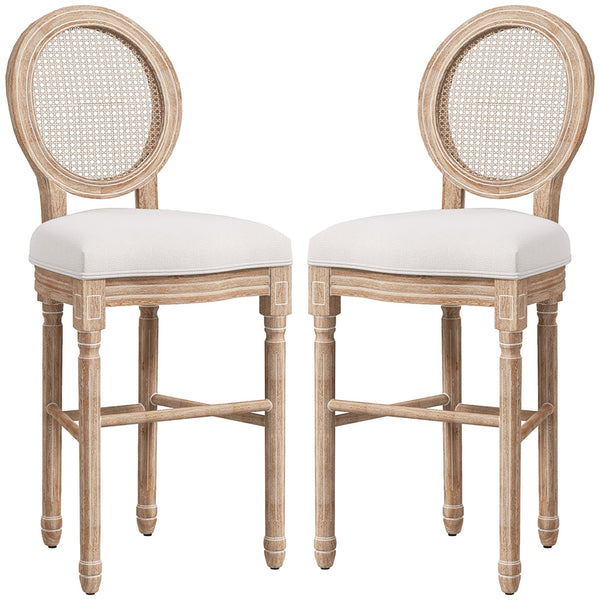 sconto Set 2 Sgabelli da Bar con Schienale Cuscini e Poggiapiedi 48x56x118 cm in Legno e Poliestere Crema