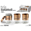 Set 3 Barattoli 750 ml Porta Caffe Zucchero Sale Ø11x14 cm in Acciaio e Vetro Rame      