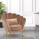 Poltrona a Conchiglia 78x73x78 cm in Velluto Vintage Piedi Oro Sofia Marrone