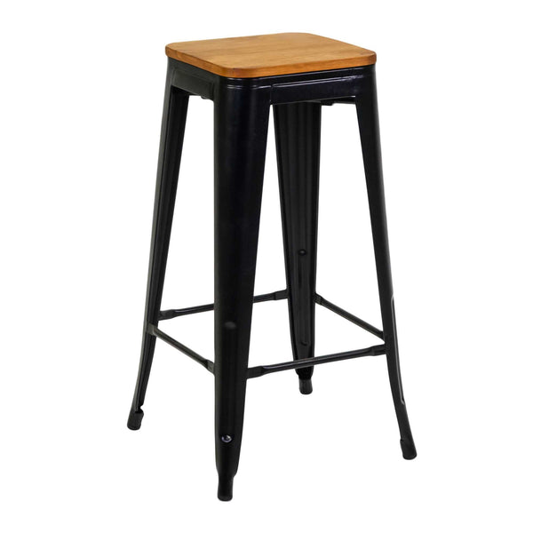 online Sgabello New Bristol 42x42xh76 cm in Ferro Nero con seduta in Legno
