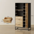 Credenza Moderna da Cucina 88x35x160 cm con 2 Cassetti 2 Ripiani e un Armadietto Legno e Nero      