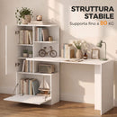 Scrivania per Computer 150x55x122 cm con Libreria e Armadietto in Truciolato Bianco      