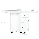 Tavolo a Ribalta per 6 Persone max con 2 Cassetti Armadietto e Ripiano 120x60x76,5 cm in Truciolato Bianco