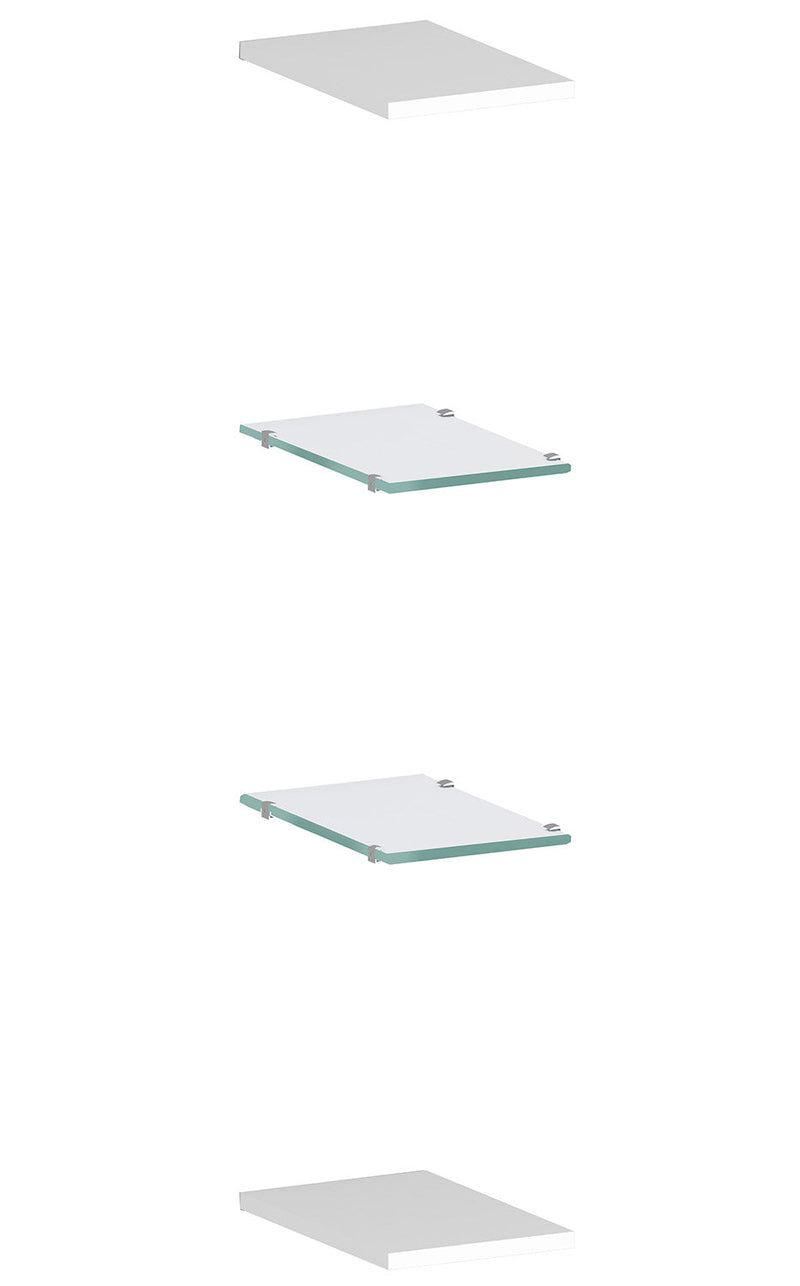 Set 4 Mensole 2 in Vetro e 2 in Melaminico 20x1,6/0,5x27 cm Maruska Bianco Lucido