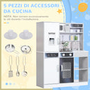 Set Cucina Giocattolo in Legno con Fornello con Luci e Suoni, Lavello con Circolo d'Acqua e Accessori, Bianco      