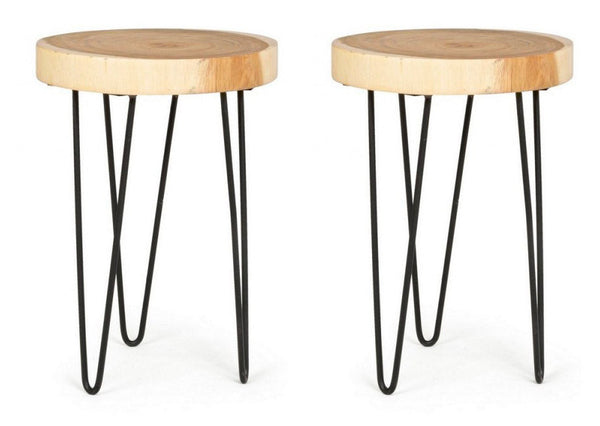 prezzo Set 2 Tavolini da Soggiorno Ø35x48 cm in Legno Tuala