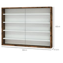 Bacheca Vetrina a Muro 4 Ripiani Regolabili 80x9,5x60 cm in Vetro e Legno Marrone      