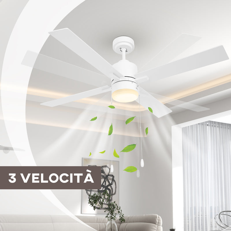 Ventilatore da Soffitto con Luce LED Ø130 cm 3 Velocità e Motore Reversibile Bianco e Legno