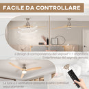 Ventilatore da Soffitto con Luce LED Bianca a 6 Velocità e Timer Ø132 x 43A cm in Metallo e Acrilico 