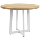 Tavolo da Pranzo Rotondo Moderno per 4 Persone Ø100x75 cm in MDF e Acciaio colore Legno Naturale e Bianco-1