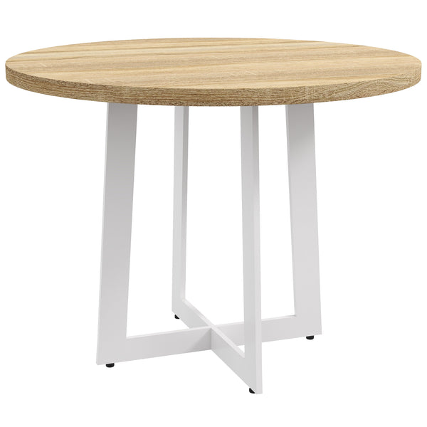 online Tavolo da Pranzo Rotondo Moderno per 4 Persone Ø100x75 cm in MDF e Acciaio colore Legno Naturale e Bianco