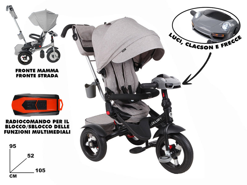 Triciclo Passeggino per Bambini 95x52x105 cm con Seggiolino Reversibile Jolly Grigio-4