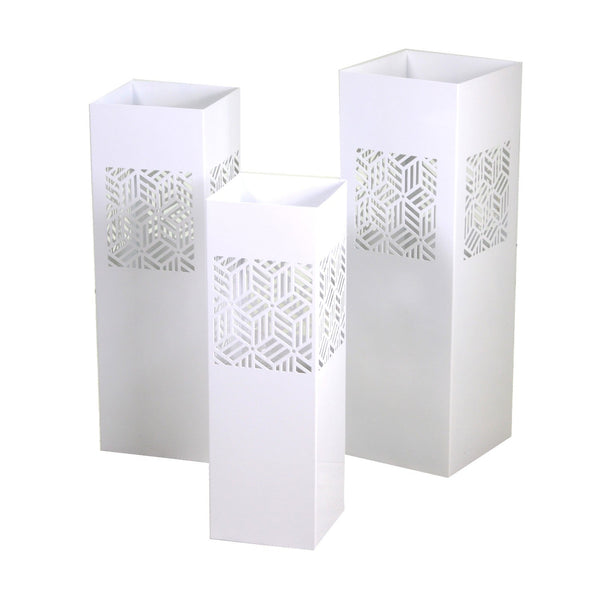 sconto Set 3 Portaombrelli in Metallo 20x20H60cm Geometrie Bianco