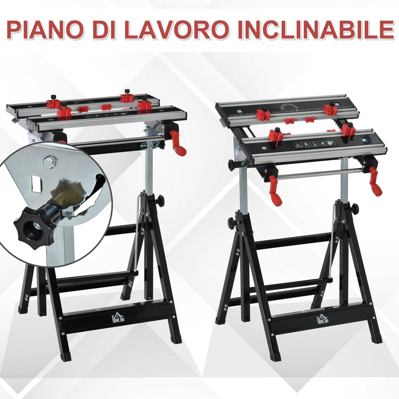 Banco di Lavoro Pieghevole 55x50x108 cm in Metallo e Alluminio Nero
