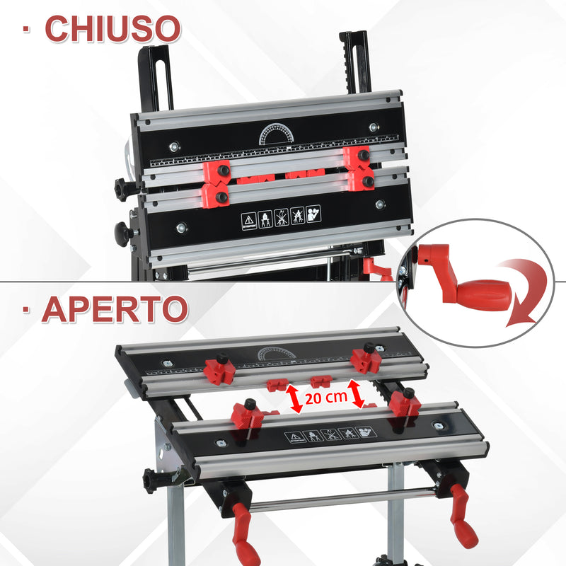 Banco di Lavoro Pieghevole 55x50x108 cm in Metallo e Alluminio Nero