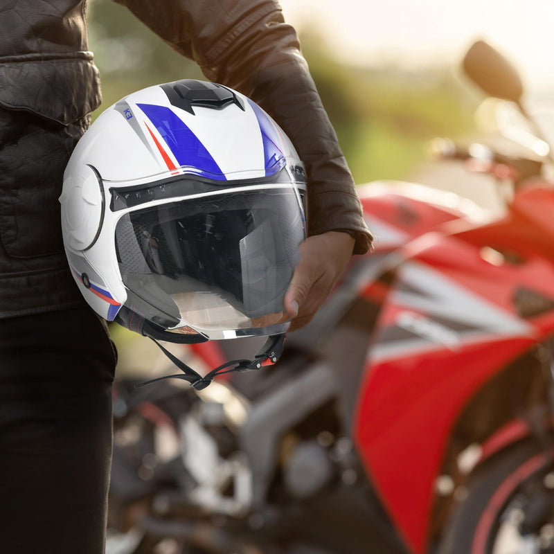 Casco Jet per Scooter Visiera Lunga e Parasole Taglia S Bianco