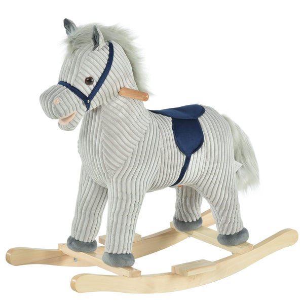 sconto Cavallo a Dondolo per Bambini in Legno e Peluche Grigio