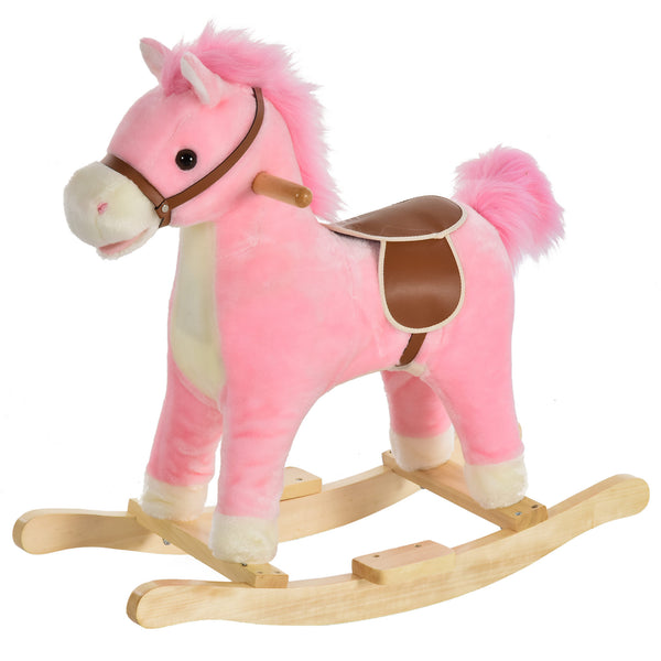 prezzo Cavallo a Dondolo per Bambini in Legno e Peluche Rosa