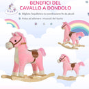 Cavallo a Dondolo per Bambini in Legno e Peluche Rosa