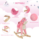 Cavallo a Dondolo Unicorno per Bambini in Legno e Peluche Unicorno Rosa