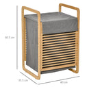 Cesto Portabiancheria 40x35,5x60,5 cm Sacco Rimovibile in Bambù e Tessuto Grigio