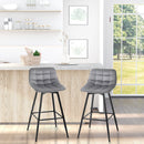 Set 2 Sgabelli Imbottite da Bar 45x47x88 cm in Metallo e Tessuto Vellutato Grigio