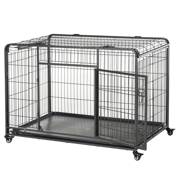Gabbia per Cani Pieghevole 125x76x81 cm con Ruote in Metallo Grigio sconto
