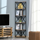 Libreria Angolare 5 Ripiani 39x39x175 cm in Metallo e Truciolare Marrone Rustico