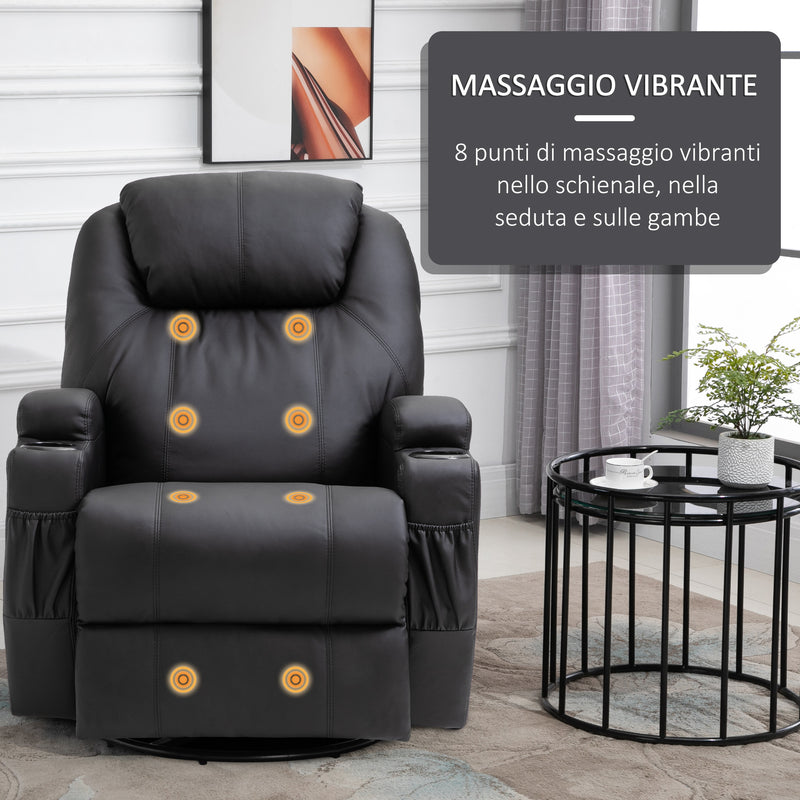 Poltrona Relax Massaggiante 84x92x109 cm in Similpelle Nera