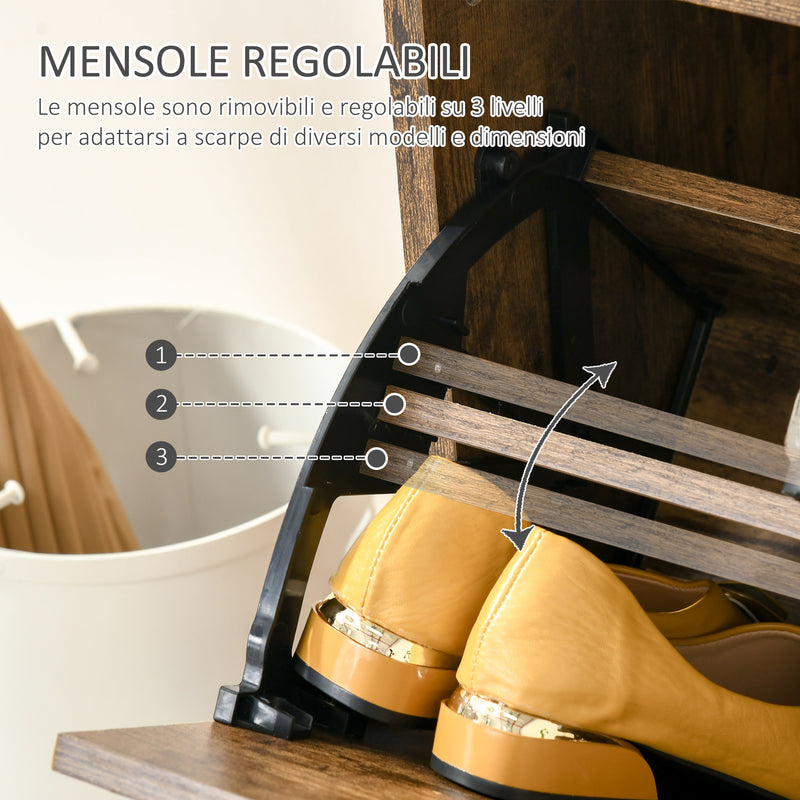 Mobile Scarpiera 2 Ante 62,5x26x81 cm 6 Paia di Scarpe in Legno Marrone