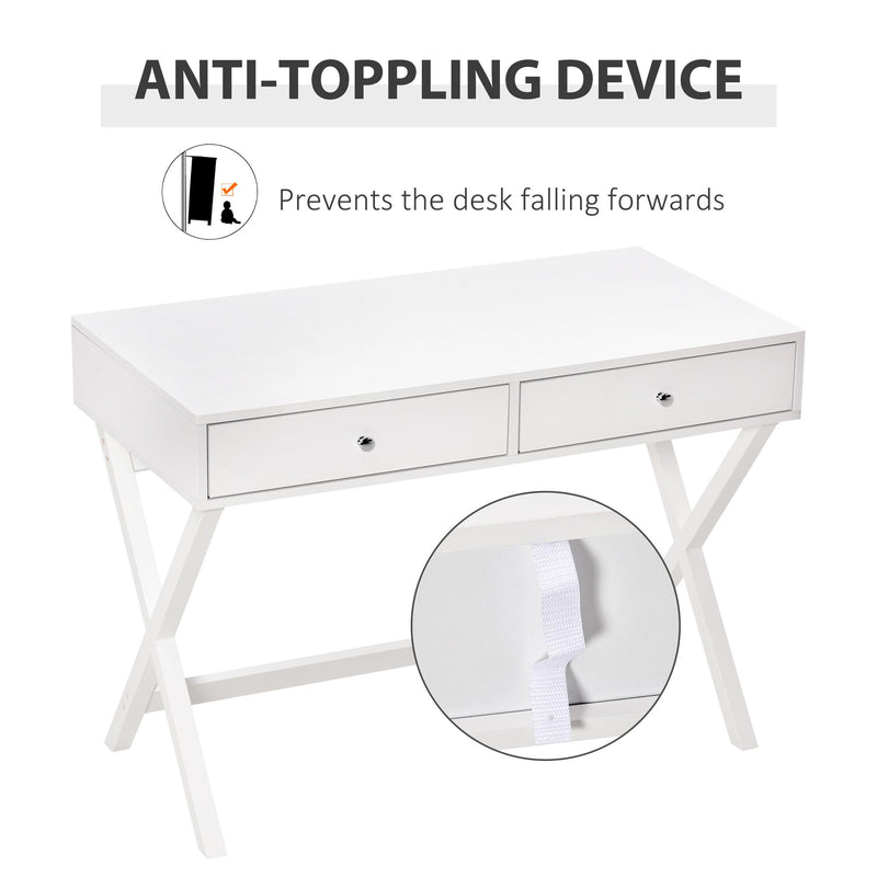 Scrivania con 2 Cassetti 106x55x75 cm in MDF Bianco