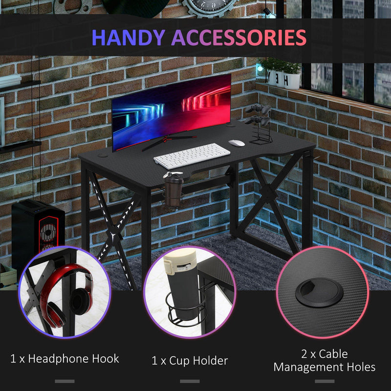 Scrivania Gaming con Luci LED 120x60x73 cm  in MDF e Metallo Nero