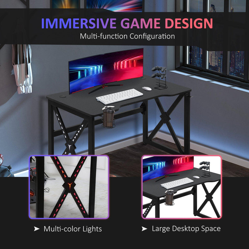 Scrivania Gaming con Luci LED 120x60x73 cm  in MDF e Metallo Nero