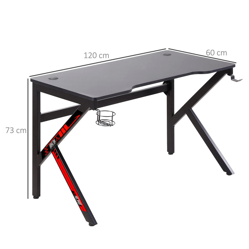 Scrivania Gaming 120x60x73 cm  in MDF e Metallo Nero