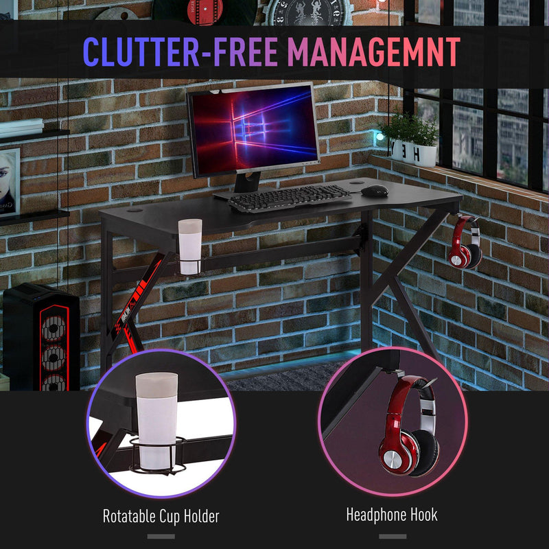 Scrivania Gaming 120x60x73 cm  in MDF e Metallo Nero