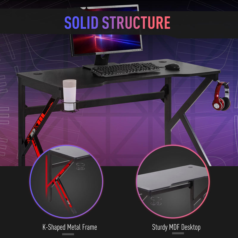 Scrivania Gaming 120x60x73 cm  in MDF e Metallo Nero