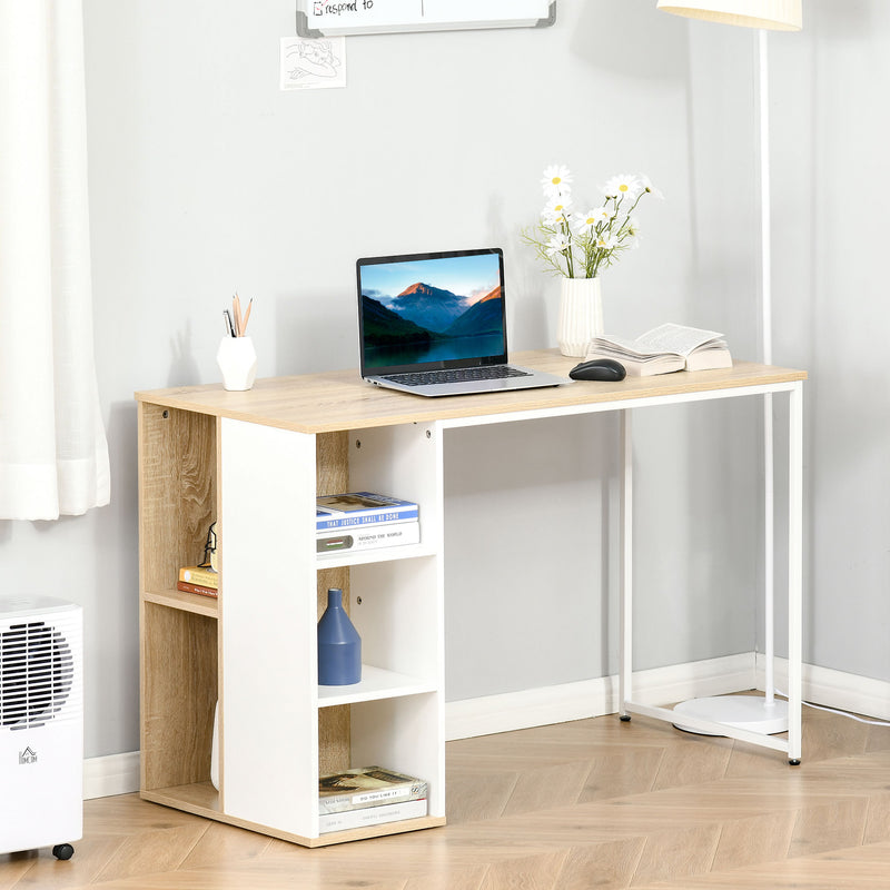 Scrivania Porta PC 115x55x75 cm in Metallo e Truciolare Rovere Bianco