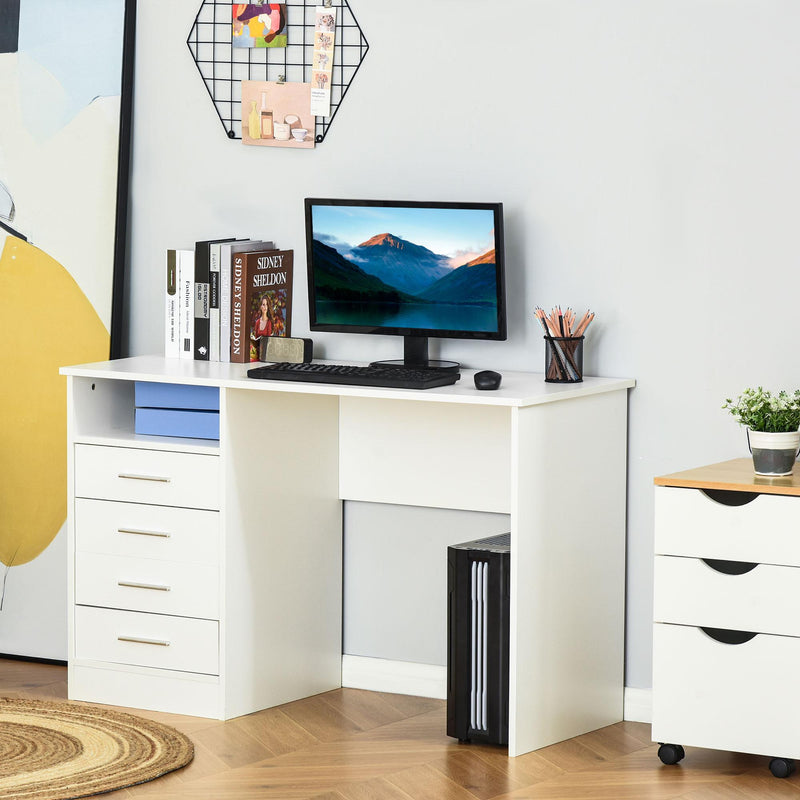 Scrivania Porta PC 4 Cassetti 120x50x76 cm in Legno Bianco