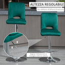 Set 2 Sgabelli Imbottiti 41x51x97-117 cm in Tessuto Verde