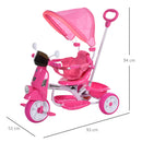 Triciclo Passeggino con Seggiolino Reversibile per Bambini Rosa