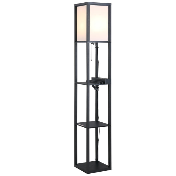 sconto Lampada da Terra con 3 Ripiani in MDF con Paralume in Tessuto 26x26x160 cm Nera