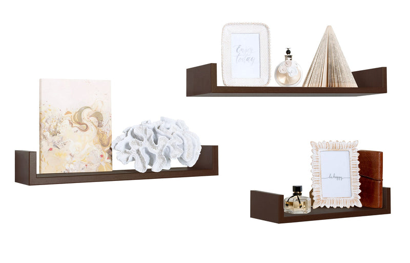 Portafoto Mensola Da Parete MODULARREDO | 12x60x3,5 Cm | Kit Tasselli Incluso | Finitura Wengè | Made In Italy