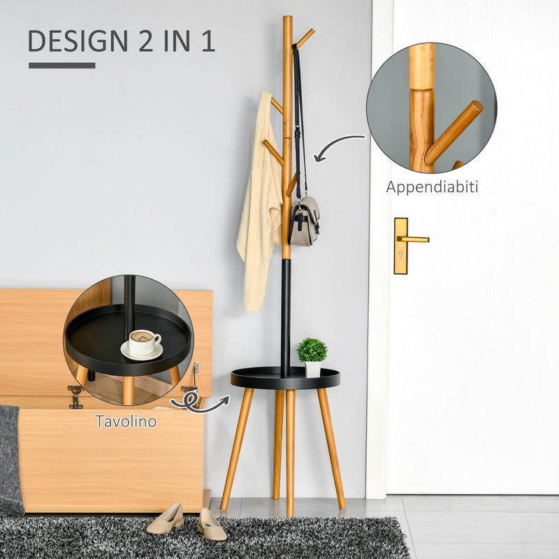 Appendiabiti da Terra 40x40x179 cm con Tavolino Nero e Legno
