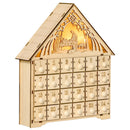 Calendario dell'Avvento  26,6x6x30 cm 24 Cassetti e Presepe Intagliato in Legno