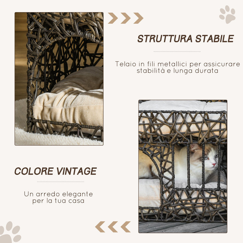 Cuccia per Gatti 2 Ripiani 56x41x45 cm in Vimini Sintetico Marrone