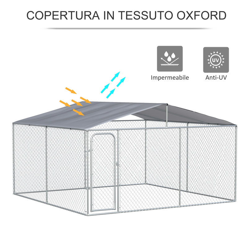 Kennel per Cani da Esterno 400x400x232 cm in Metallo Argento
